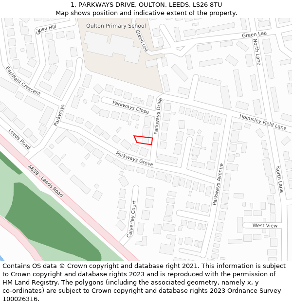 1, PARKWAYS DRIVE, OULTON, LEEDS, LS26 8TU: Location map and indicative extent of plot