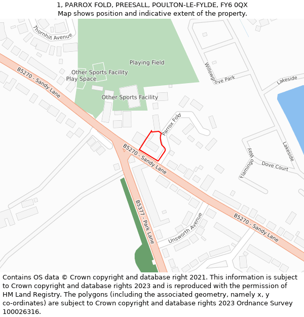 1, PARROX FOLD, PREESALL, POULTON-LE-FYLDE, FY6 0QX: Location map and indicative extent of plot