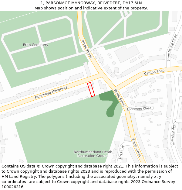 1, PARSONAGE MANORWAY, BELVEDERE, DA17 6LN: Location map and indicative extent of plot