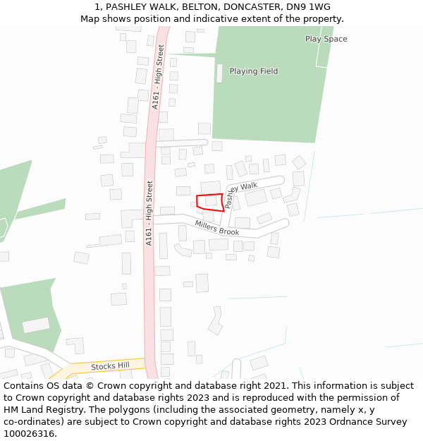 1, PASHLEY WALK, BELTON, DONCASTER, DN9 1WG: Location map and indicative extent of plot