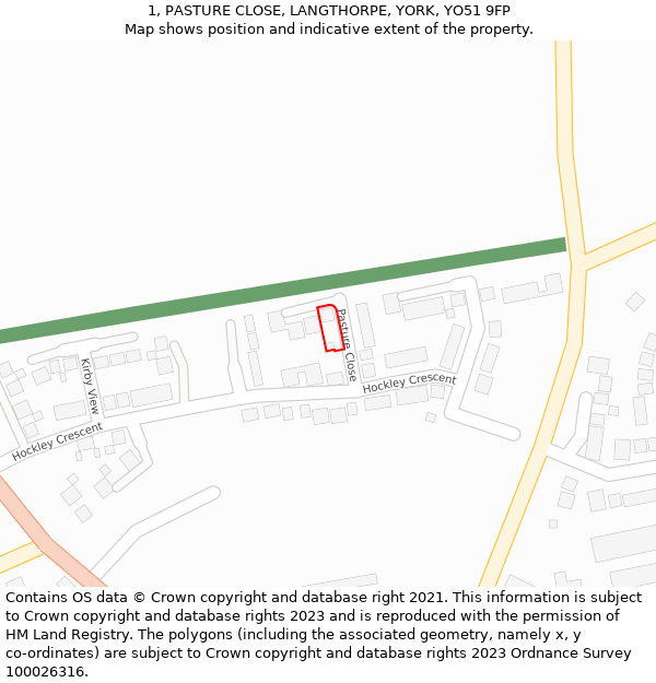 1, PASTURE CLOSE, LANGTHORPE, YORK, YO51 9FP: Location map and indicative extent of plot