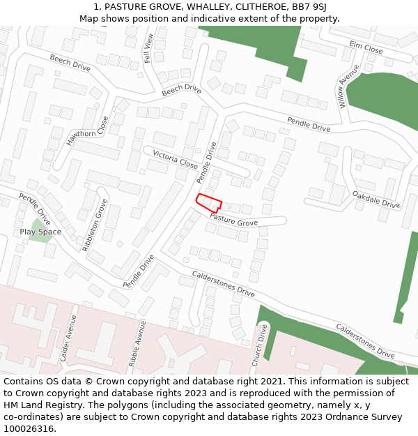 1, PASTURE GROVE, WHALLEY, CLITHEROE, BB7 9SJ: Location map and indicative extent of plot