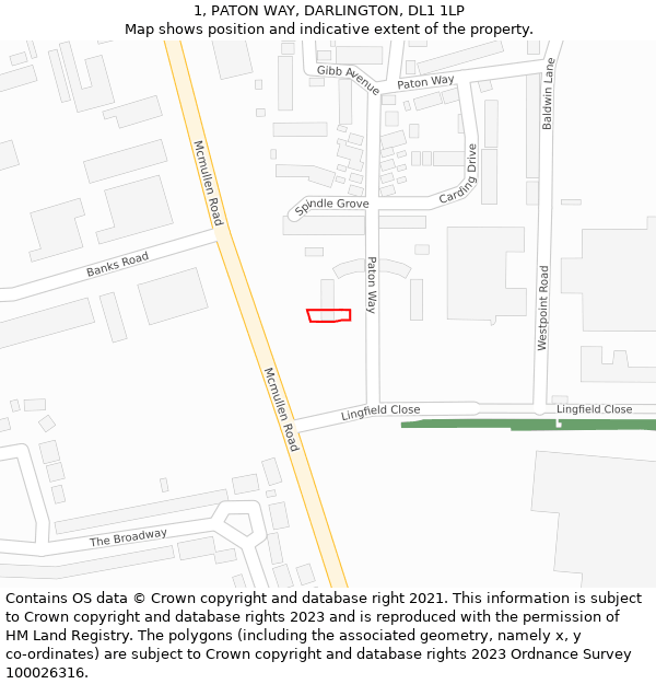 1, PATON WAY, DARLINGTON, DL1 1LP: Location map and indicative extent of plot