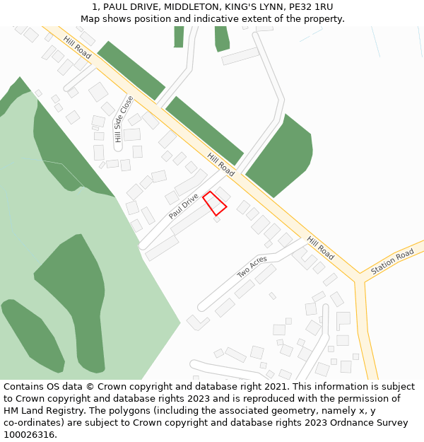 1, PAUL DRIVE, MIDDLETON, KING'S LYNN, PE32 1RU: Location map and indicative extent of plot