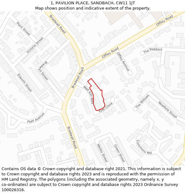 1, PAVILION PLACE, SANDBACH, CW11 1JT: Location map and indicative extent of plot