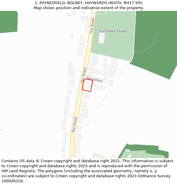 1, PAYNESFIELD, BOLNEY, HAYWARDS HEATH, RH17 5PU: Location map and indicative extent of plot