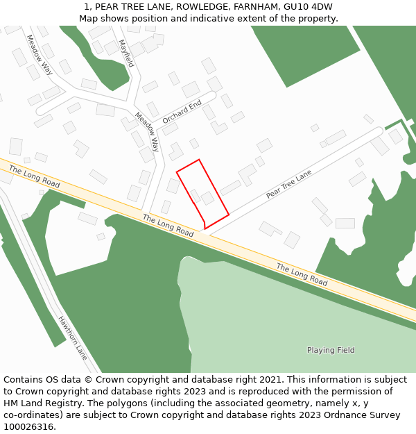 1, PEAR TREE LANE, ROWLEDGE, FARNHAM, GU10 4DW: Location map and indicative extent of plot