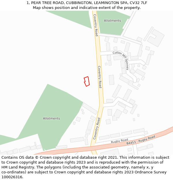 1, PEAR TREE ROAD, CUBBINGTON, LEAMINGTON SPA, CV32 7LF: Location map and indicative extent of plot