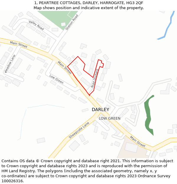 1, PEARTREE COTTAGES, DARLEY, HARROGATE, HG3 2QF: Location map and indicative extent of plot