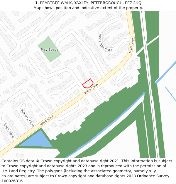 1, PEARTREE WALK, YAXLEY, PETERBOROUGH, PE7 3HQ: Location map and indicative extent of plot