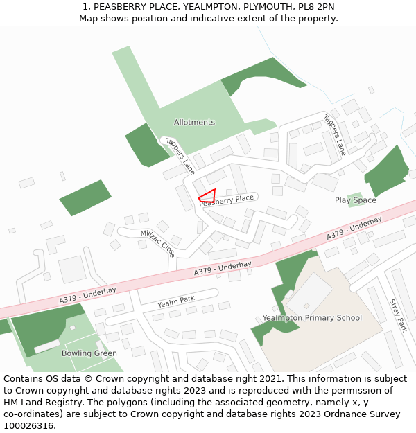 1, PEASBERRY PLACE, YEALMPTON, PLYMOUTH, PL8 2PN: Location map and indicative extent of plot