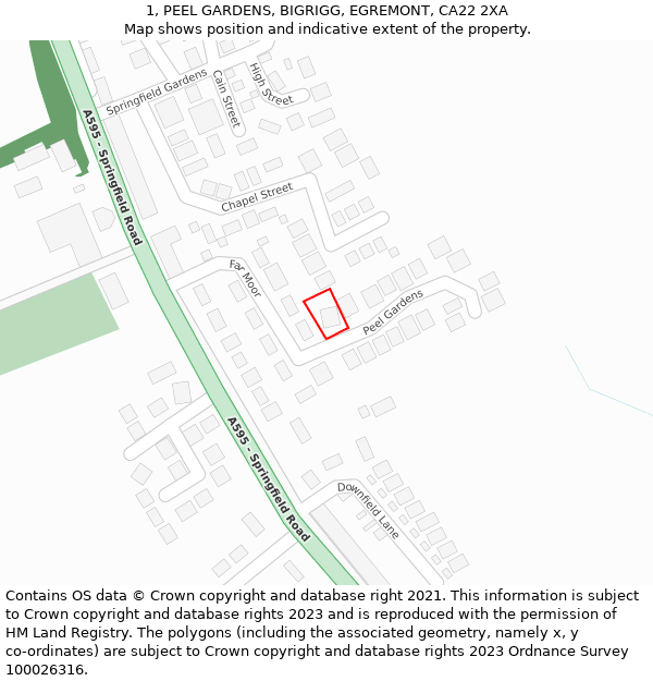 1, PEEL GARDENS, BIGRIGG, EGREMONT, CA22 2XA: Location map and indicative extent of plot