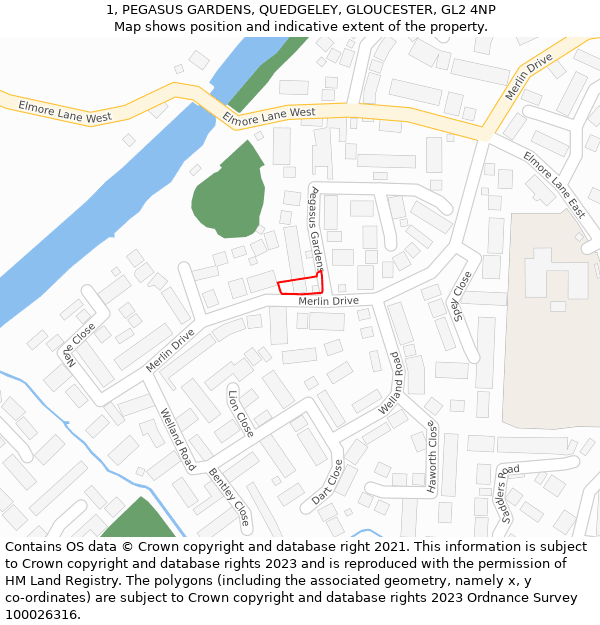 1, PEGASUS GARDENS, QUEDGELEY, GLOUCESTER, GL2 4NP: Location map and indicative extent of plot