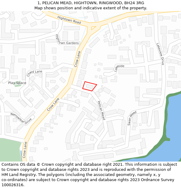 1, PELICAN MEAD, HIGHTOWN, RINGWOOD, BH24 3RG: Location map and indicative extent of plot