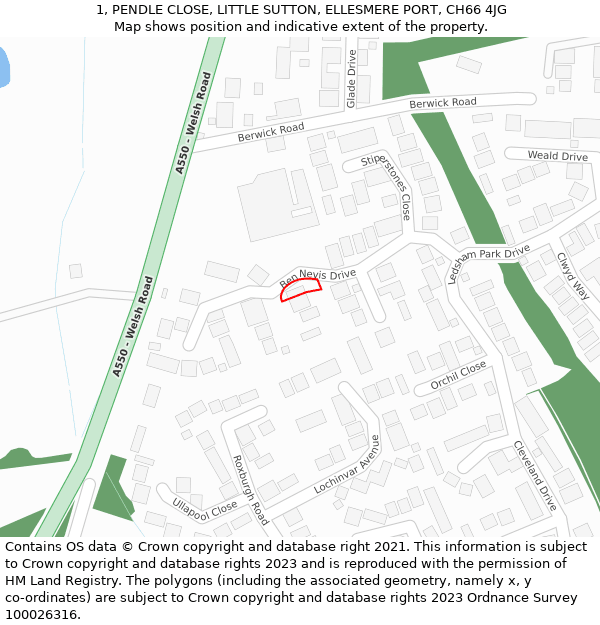 1, PENDLE CLOSE, LITTLE SUTTON, ELLESMERE PORT, CH66 4JG: Location map and indicative extent of plot