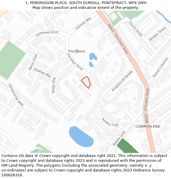 1, PENDRAGON PLACE, SOUTH ELMSALL, PONTEFRACT, WF9 2WH: Location map and indicative extent of plot