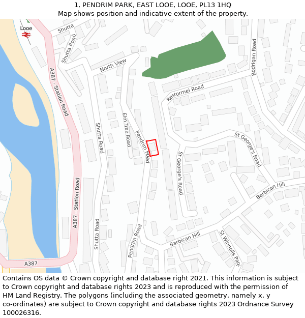 1, PENDRIM PARK, EAST LOOE, LOOE, PL13 1HQ: Location map and indicative extent of plot
