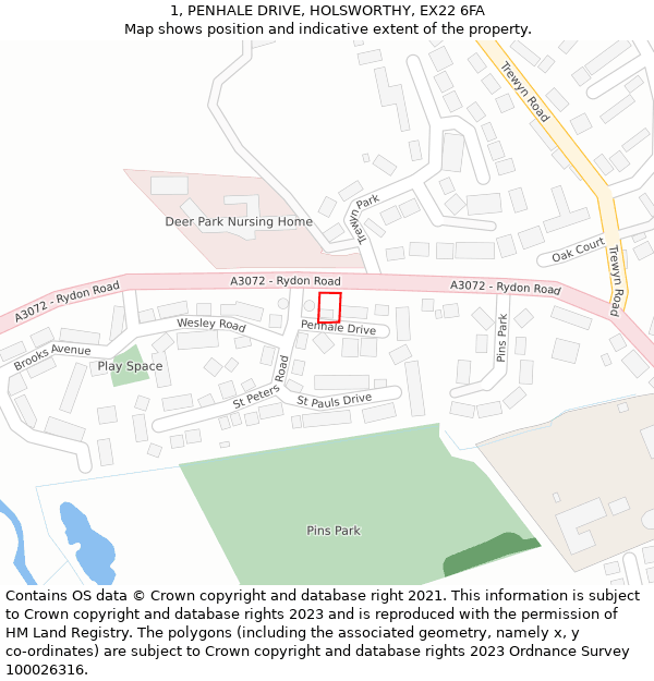 1, PENHALE DRIVE, HOLSWORTHY, EX22 6FA: Location map and indicative extent of plot