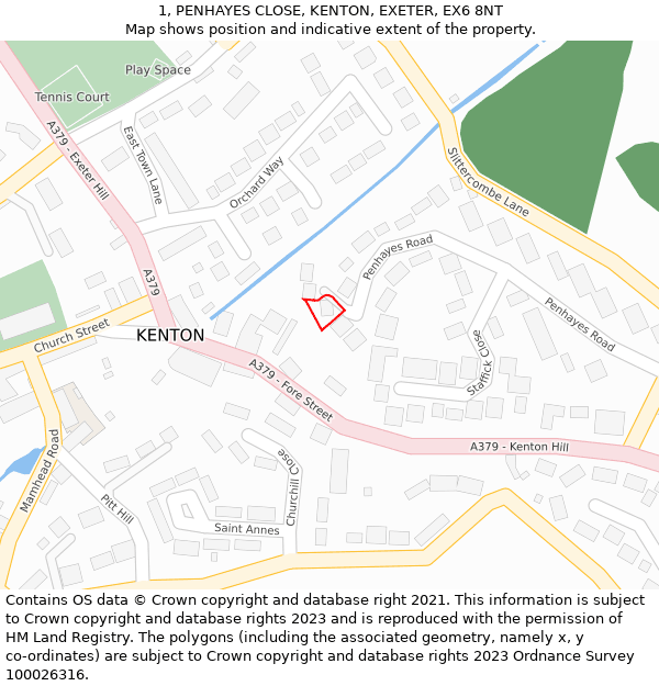 1, PENHAYES CLOSE, KENTON, EXETER, EX6 8NT: Location map and indicative extent of plot