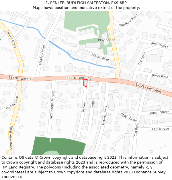 1, PENLEE, BUDLEIGH SALTERTON, EX9 6BP: Location map and indicative extent of plot