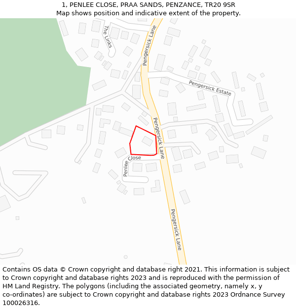 1, PENLEE CLOSE, PRAA SANDS, PENZANCE, TR20 9SR: Location map and indicative extent of plot