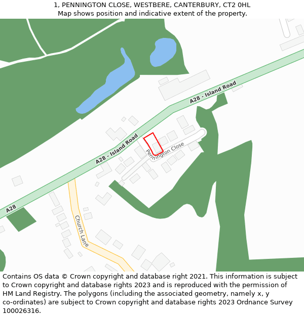 1, PENNINGTON CLOSE, WESTBERE, CANTERBURY, CT2 0HL: Location map and indicative extent of plot