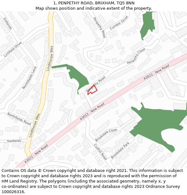 1, PENPETHY ROAD, BRIXHAM, TQ5 8NN: Location map and indicative extent of plot