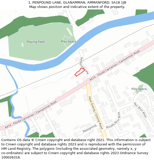 1, PENPOUND LANE, GLANAMMAN, AMMANFORD, SA18 1JB: Location map and indicative extent of plot