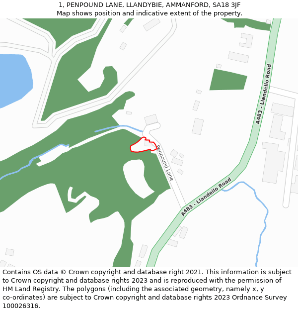 1, PENPOUND LANE, LLANDYBIE, AMMANFORD, SA18 3JF: Location map and indicative extent of plot