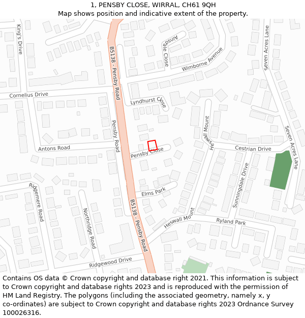 1, PENSBY CLOSE, WIRRAL, CH61 9QH: Location map and indicative extent of plot