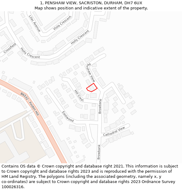1, PENSHAW VIEW, SACRISTON, DURHAM, DH7 6UX: Location map and indicative extent of plot
