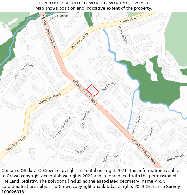1, PENTRE ISAF, OLD COLWYN, COLWYN BAY, LL29 8UT: Location map and indicative extent of plot