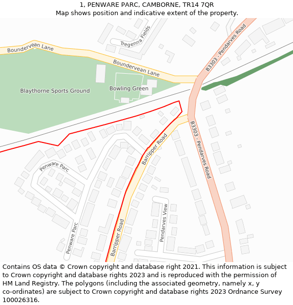 1, PENWARE PARC, CAMBORNE, TR14 7QR: Location map and indicative extent of plot