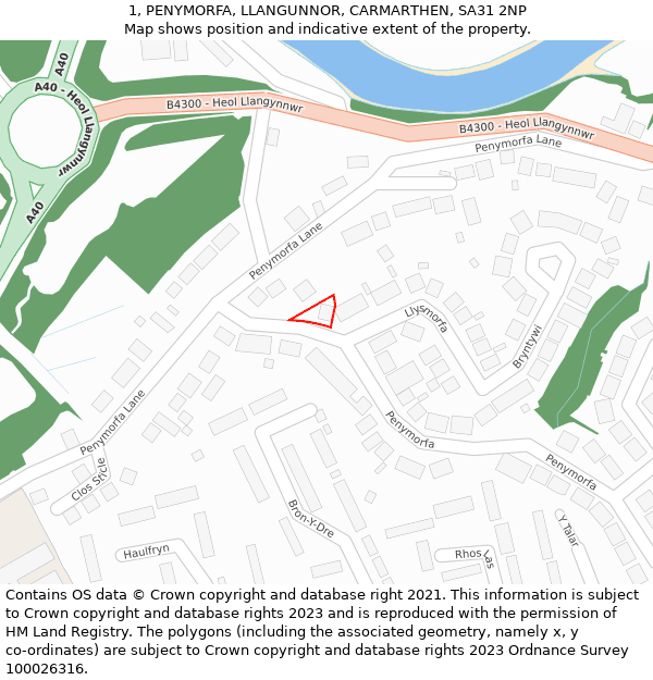 1, PENYMORFA, LLANGUNNOR, CARMARTHEN, SA31 2NP: Location map and indicative extent of plot