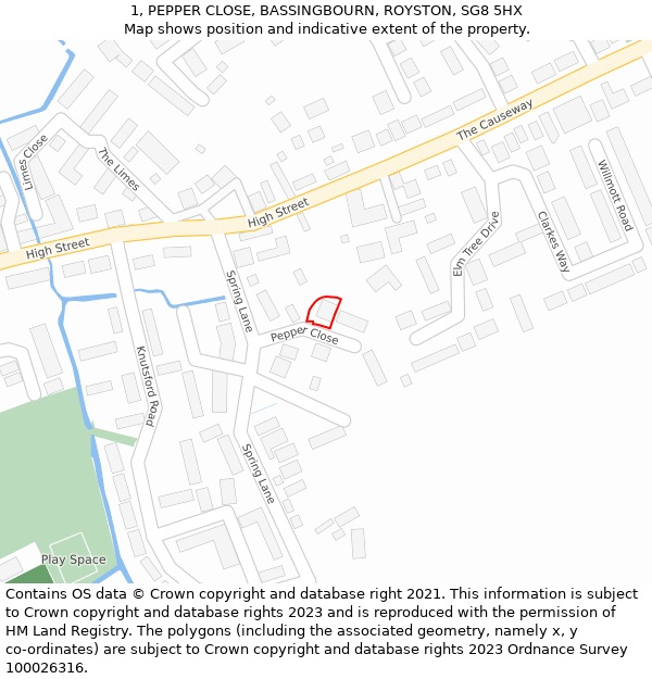 1, PEPPER CLOSE, BASSINGBOURN, ROYSTON, SG8 5HX: Location map and indicative extent of plot