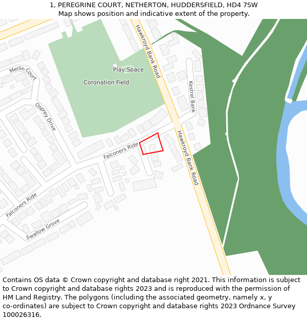 1, PEREGRINE COURT, NETHERTON, HUDDERSFIELD, HD4 7SW: Location map and indicative extent of plot