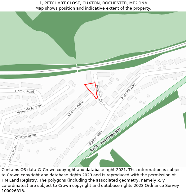 1, PETCHART CLOSE, CUXTON, ROCHESTER, ME2 1NA: Location map and indicative extent of plot