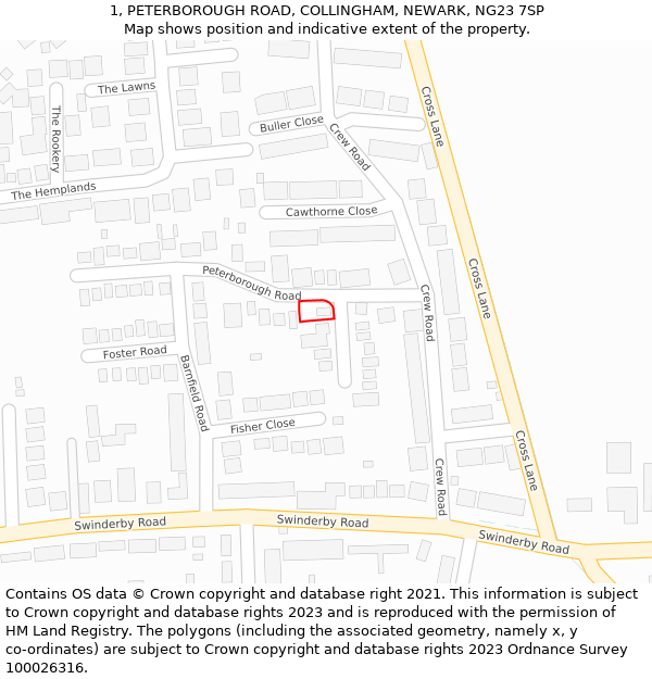 1, PETERBOROUGH ROAD, COLLINGHAM, NEWARK, NG23 7SP: Location map and indicative extent of plot