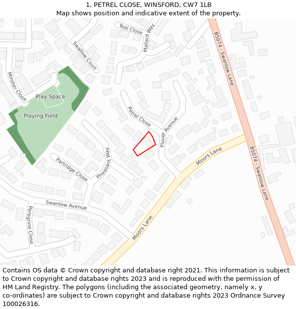 1, PETREL CLOSE, WINSFORD, CW7 1LB: Location map and indicative extent of plot