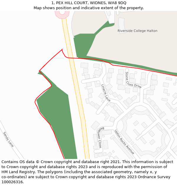 1, PEX HILL COURT, WIDNES, WA8 9DQ: Location map and indicative extent of plot