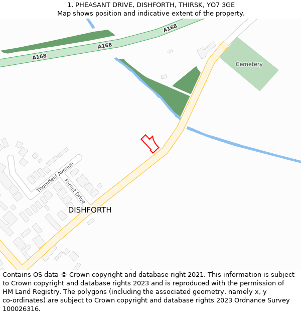 1, PHEASANT DRIVE, DISHFORTH, THIRSK, YO7 3GE: Location map and indicative extent of plot