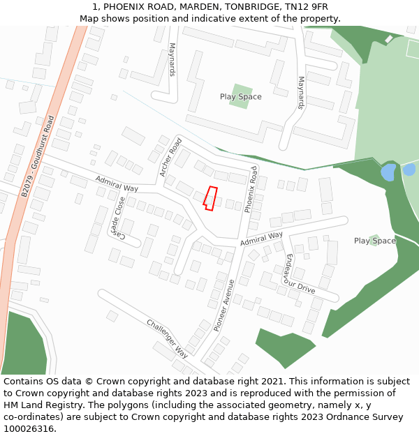 1, PHOENIX ROAD, MARDEN, TONBRIDGE, TN12 9FR: Location map and indicative extent of plot