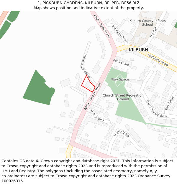 1, PICKBURN GARDENS, KILBURN, BELPER, DE56 0LZ: Location map and indicative extent of plot