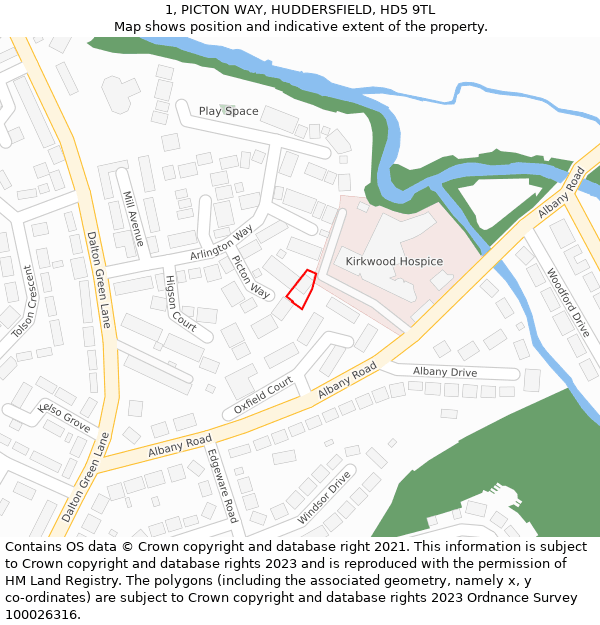 1, PICTON WAY, HUDDERSFIELD, HD5 9TL: Location map and indicative extent of plot