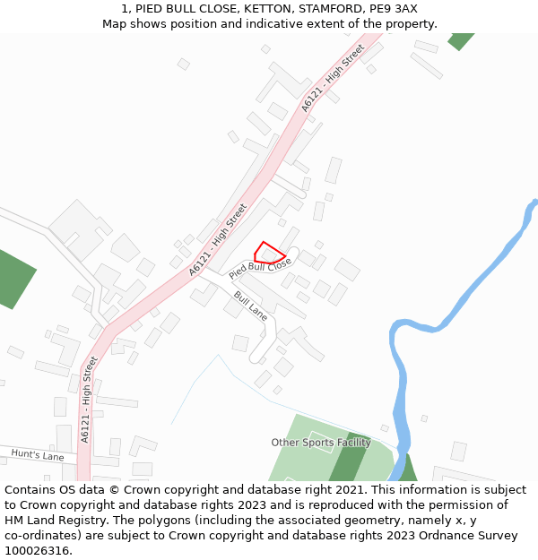 1, PIED BULL CLOSE, KETTON, STAMFORD, PE9 3AX: Location map and indicative extent of plot