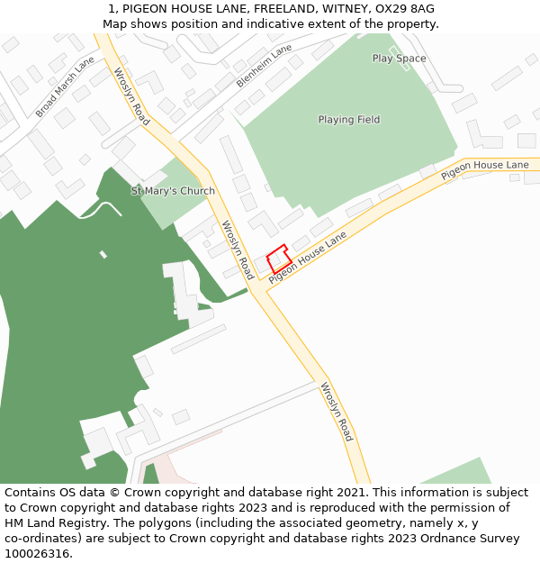 1, PIGEON HOUSE LANE, FREELAND, WITNEY, OX29 8AG: Location map and indicative extent of plot