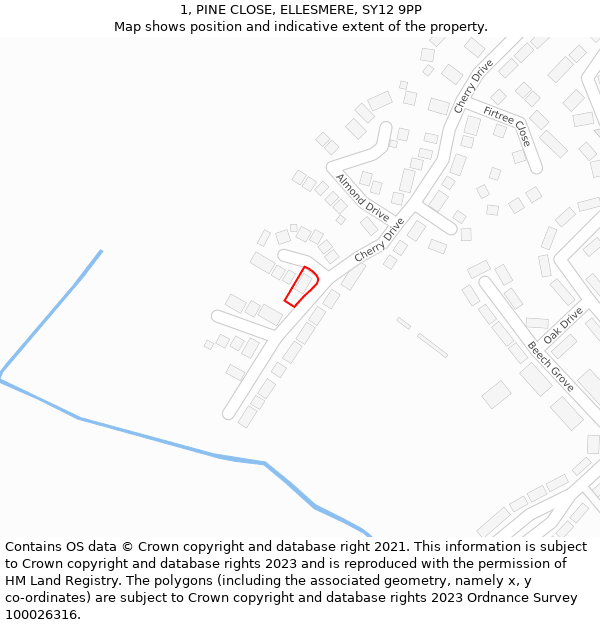 1, PINE CLOSE, ELLESMERE, SY12 9PP: Location map and indicative extent of plot