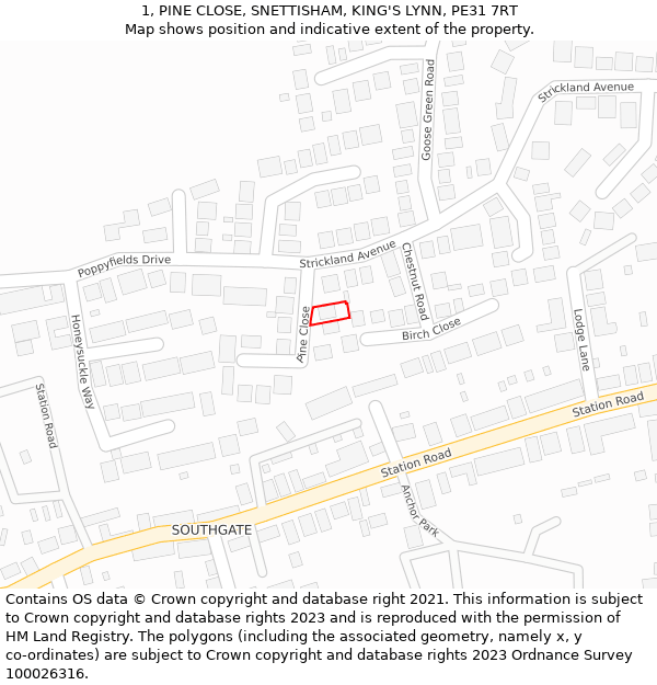 1, PINE CLOSE, SNETTISHAM, KING'S LYNN, PE31 7RT: Location map and indicative extent of plot