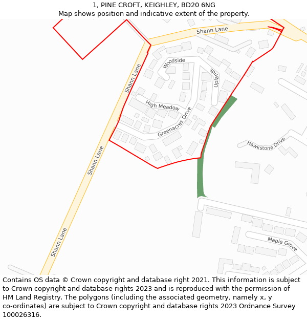 1, PINE CROFT, KEIGHLEY, BD20 6NG: Location map and indicative extent of plot