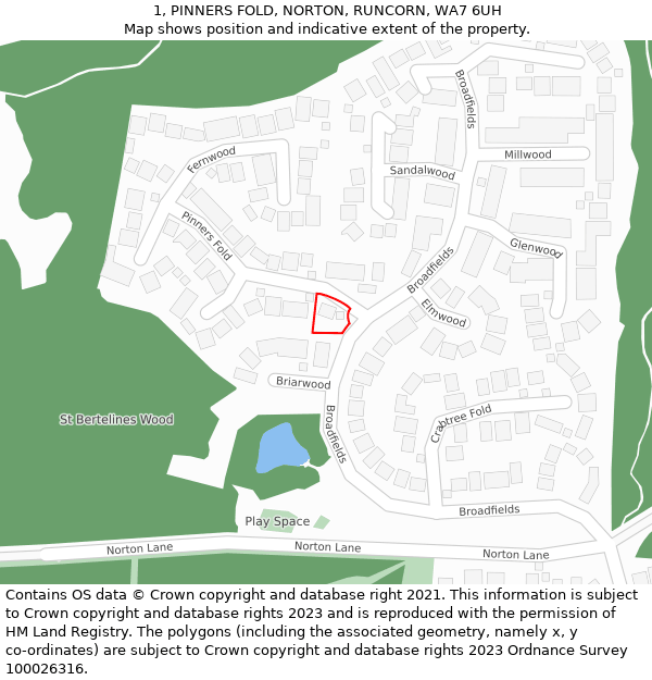 1, PINNERS FOLD, NORTON, RUNCORN, WA7 6UH: Location map and indicative extent of plot